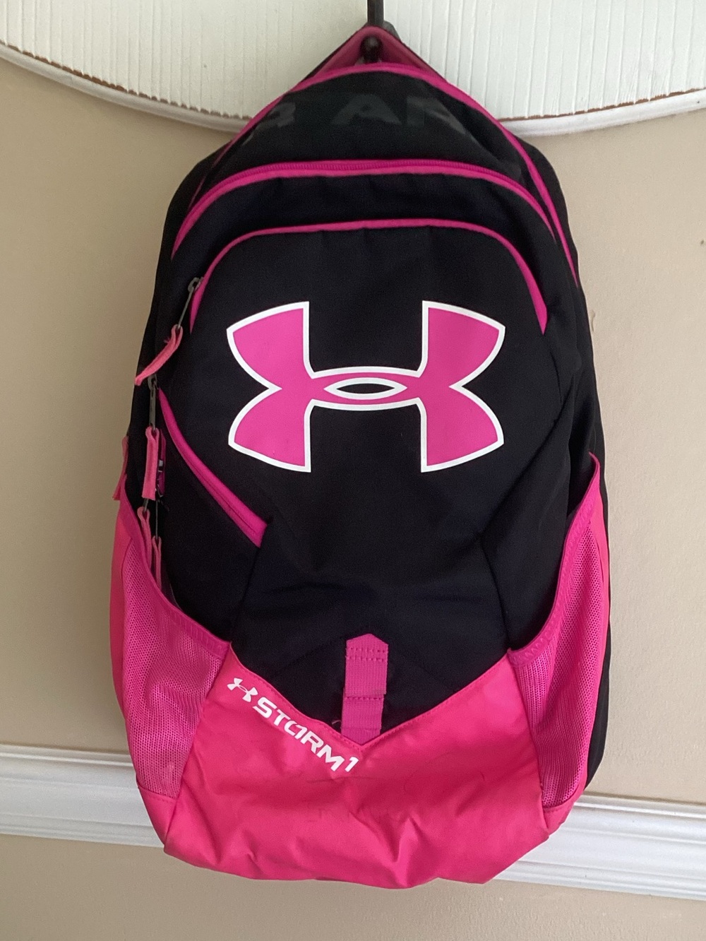 Under Armour Black and Hot Pink Logo Storm1 Backpack